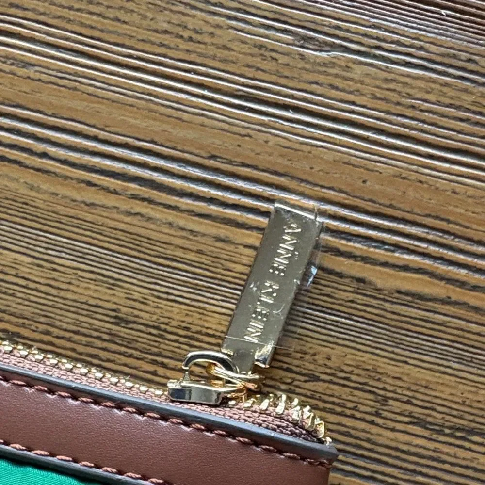 Anne Klein Green and White Striped Wristlet